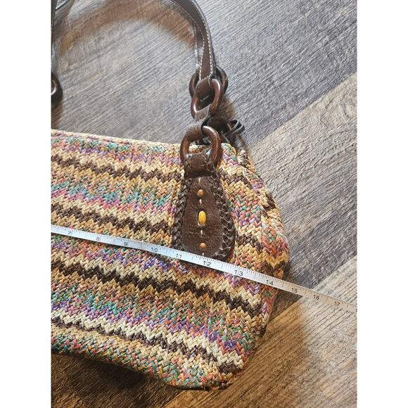 Fossil straw leather handbag purse shoulder bag y2k boho woven - Picture 4 of 10